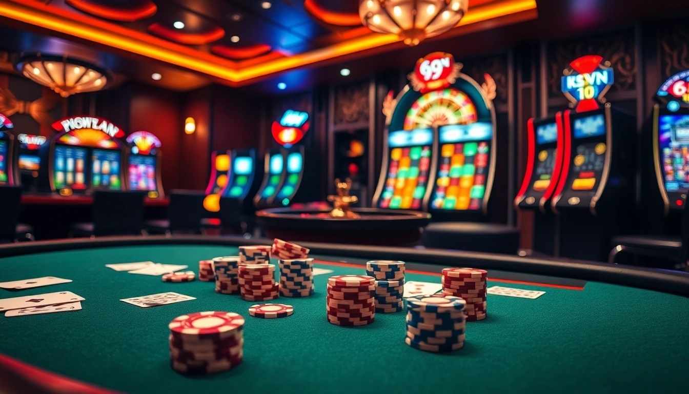 Experience the excitement of 69vn with vibrant casino games and luxury elements.