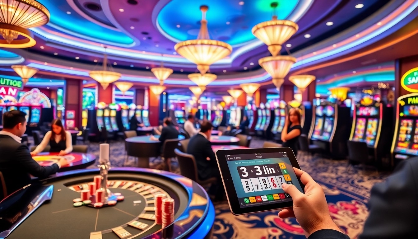 Experience thrilling gambling excitement at 3win's vibrant casino floor with engaging dealers.