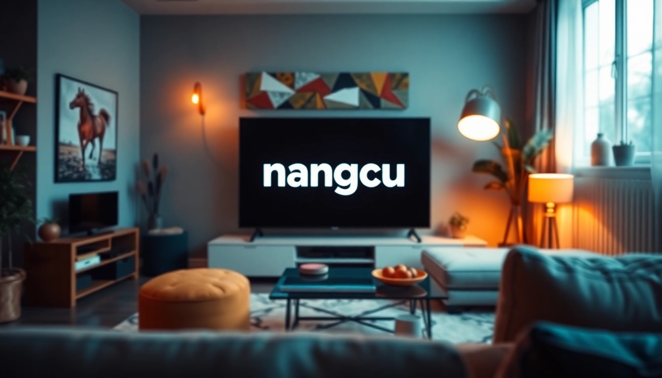 Nangcuc streaming platform interface in a modern home setting, inviting and engaging.