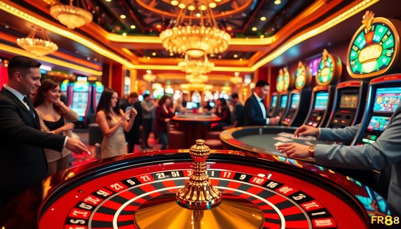 Players enjoying a thrilling casino experience at RR88 with roulette action and vibrant gaming atmosphere.