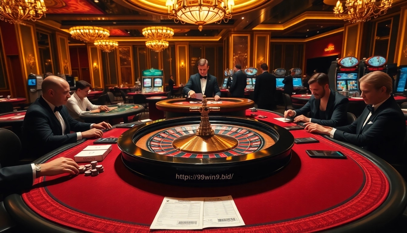 Betting action on roulette at https://98win9.bid/ showcasing excitement in a luxurious casino.