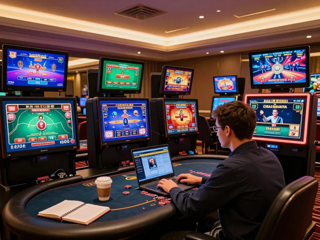 X88 online gaming session with a player engaged at a modern setup, vibrant game graphics displayed
