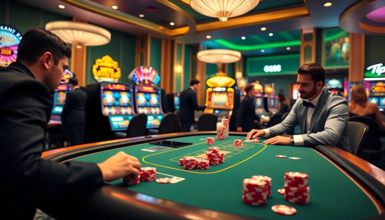 Play exciting games at GG88 casino with vibrant gaming tables and colorful poker chips.