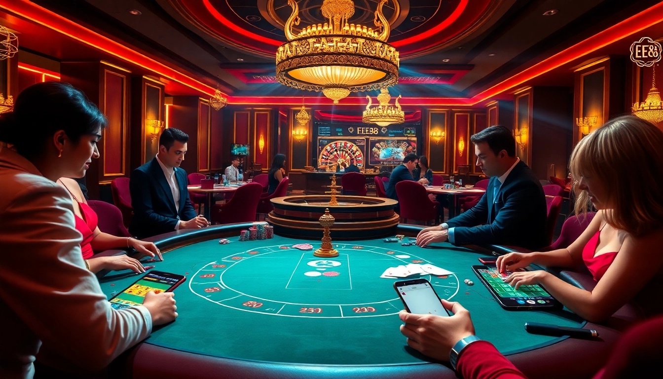 Experience high-stakes poker excitement at ee88 with vibrant tables and luxury decor.
