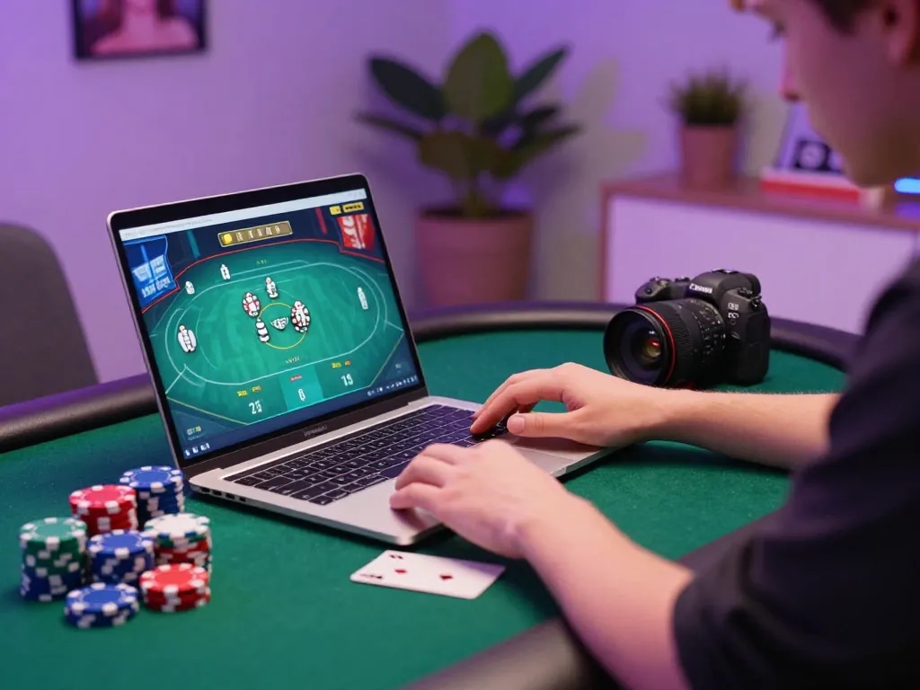 Engaging online gameplay scene at GG88 with a player focused on poker, colorful chips in view