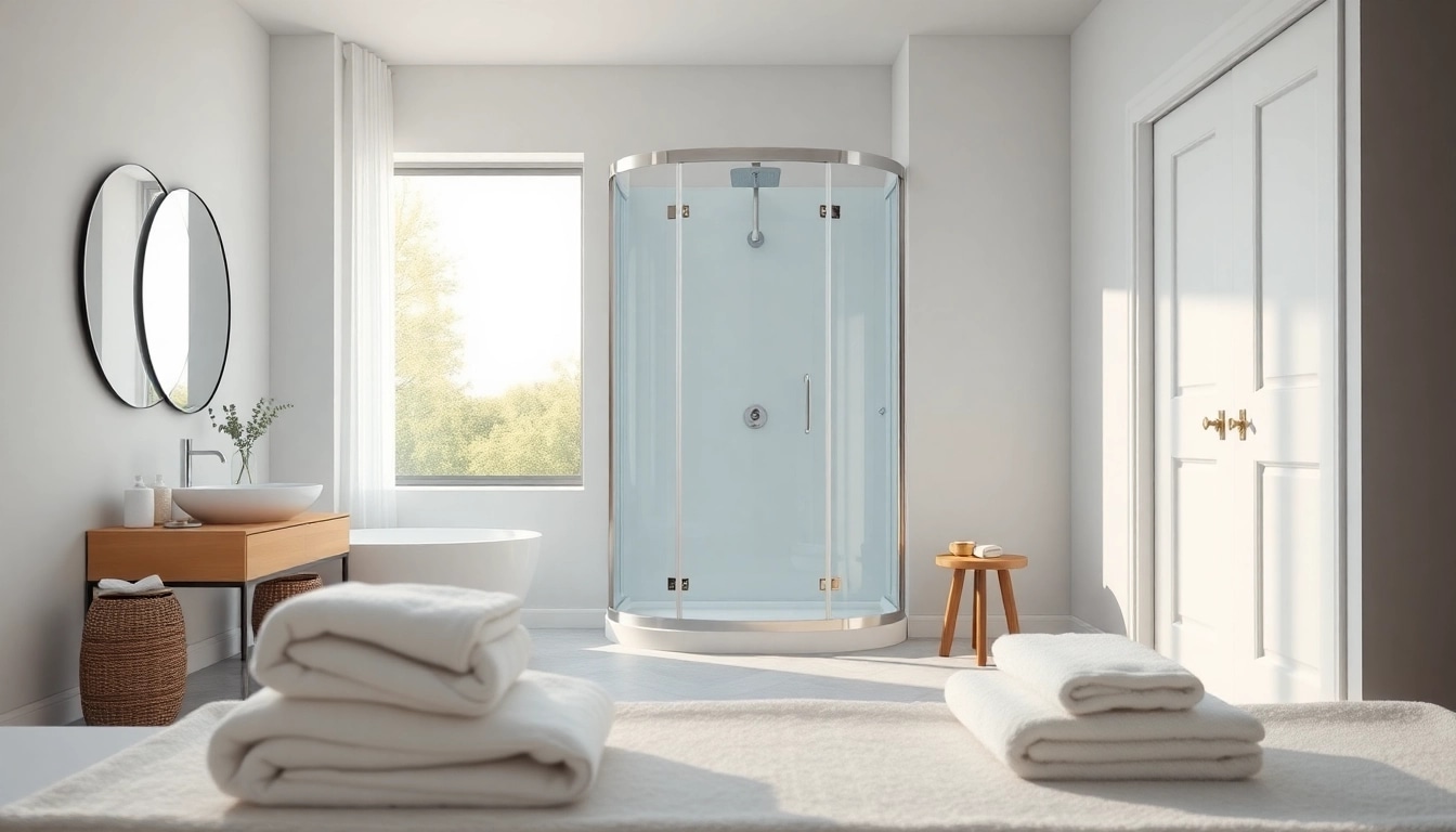 Dusche 100x100 in modernem Bad mit elegantem Design und natürlichem Licht.