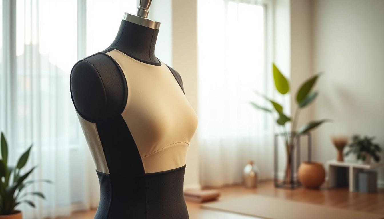 Showcasing a posture garment emphasizing ergonomic design in a wellness setting.