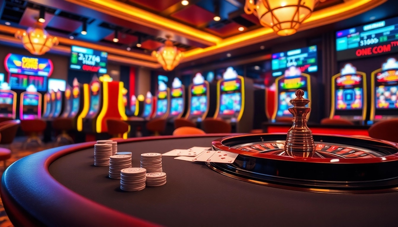 Experience thrilling gaming with a vibrant scene showcasing the excitement of ONE88 SA COM's online casino and sports betting.