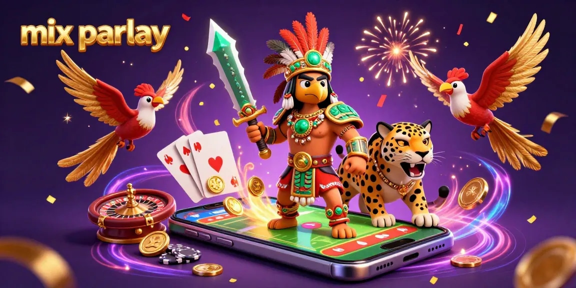 Engage in mix parlay sports betting with a dynamic illustration showcasing rich elements and immersive characters.