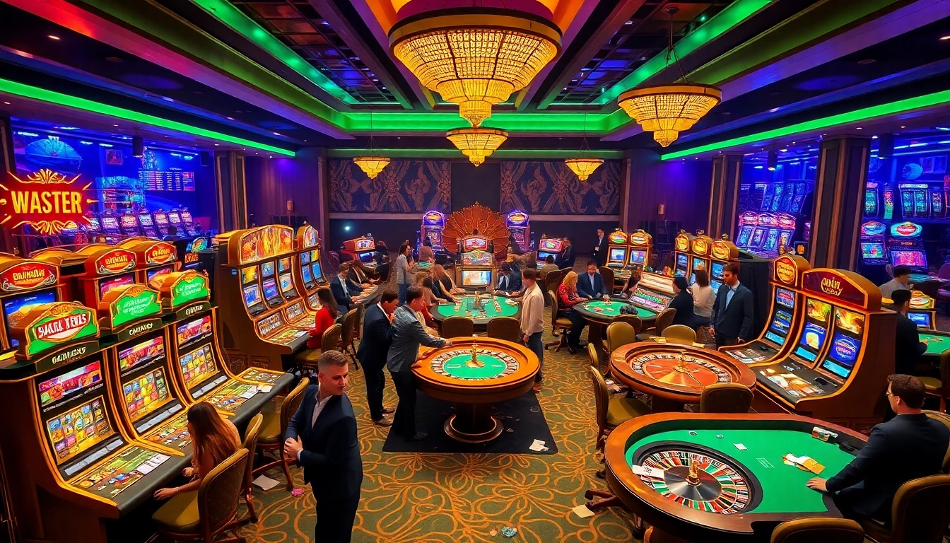 Exciting gambling atmosphere at https://go88casino.pro/ with luxurious gaming tables and vibrant slot machines.