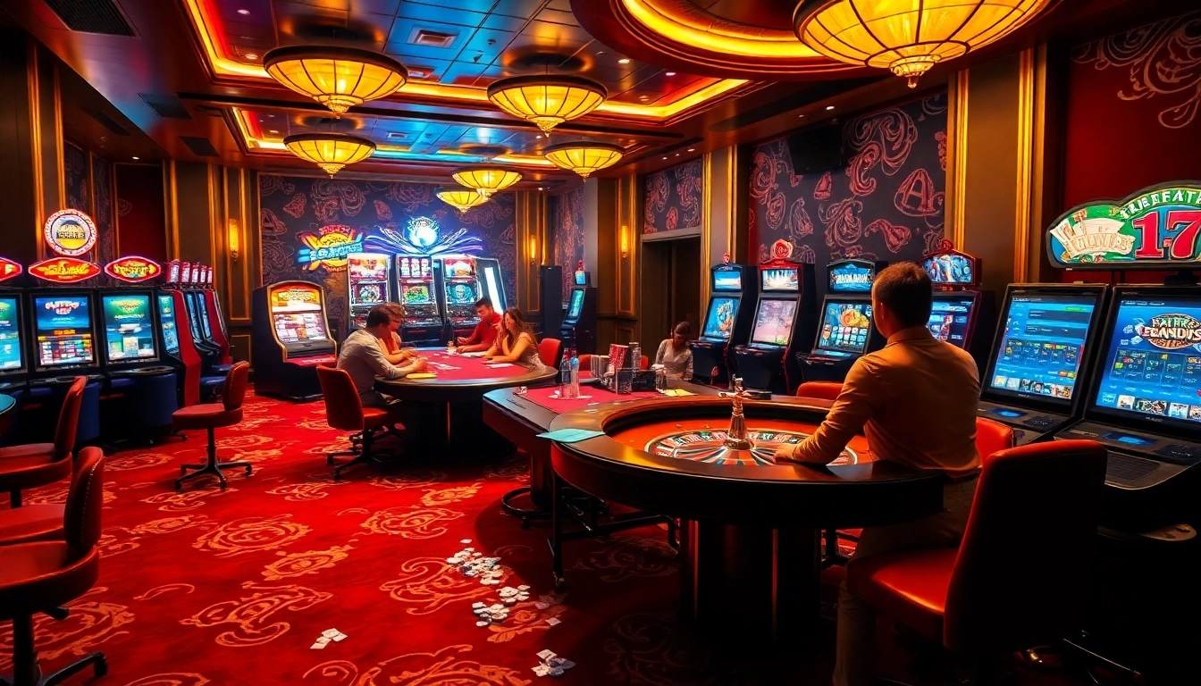 Experience the thrill of SA88 with vibrant casino visuals featuring poker and slots in a luxurious setting.