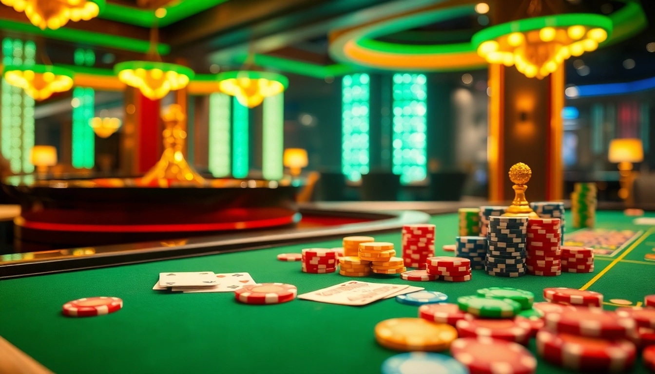 Dive into thrilling moments at https://xx88.se.net/ with a vibrant casino scene featuring poker tables, roulette wheels, and colorful chips.