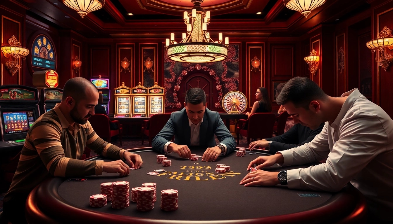 Exciting poker game atmosphere at 789P casino, showcasing intense players and colorful chips.