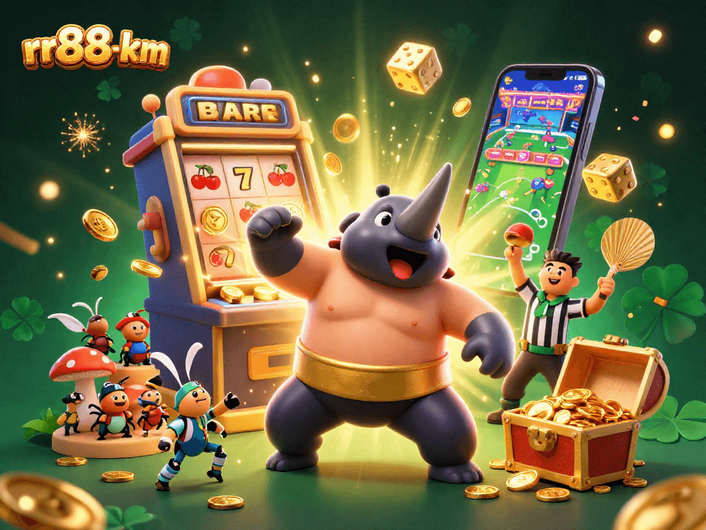 Experience thrilling gameplay with rr88-km featuring a dynamic scene of a beetle sumo champion amidst a coin explosion.