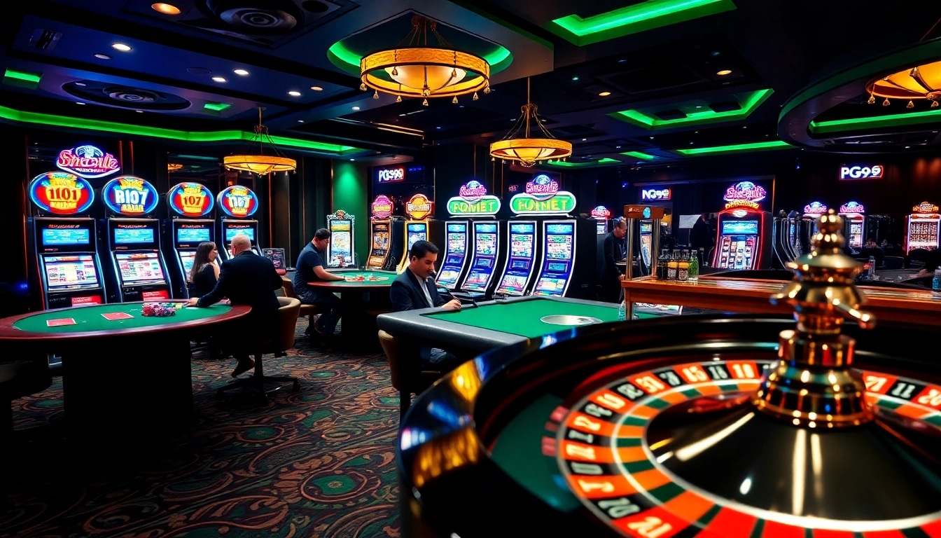 Exciting PG99 nhà cái uy tín experience with players at a vibrant casino table.