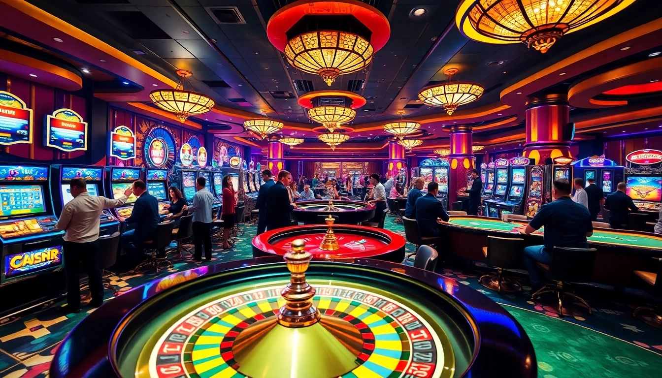 Engage with hb88 at a luxurious casino, featuring lively poker tables, slot machines, and a spinning roulette wheel.