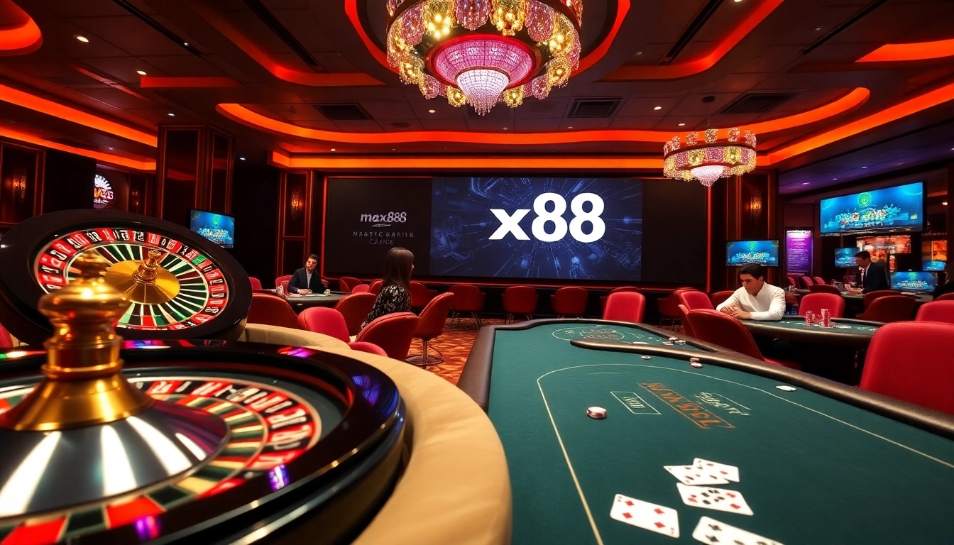 Engage in thrilling games at max88's luxurious casino with poker tables and roulette.