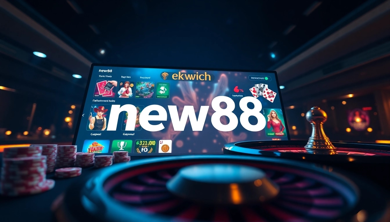 Exciting online gambling interface featuring new88 games with chips and cards.