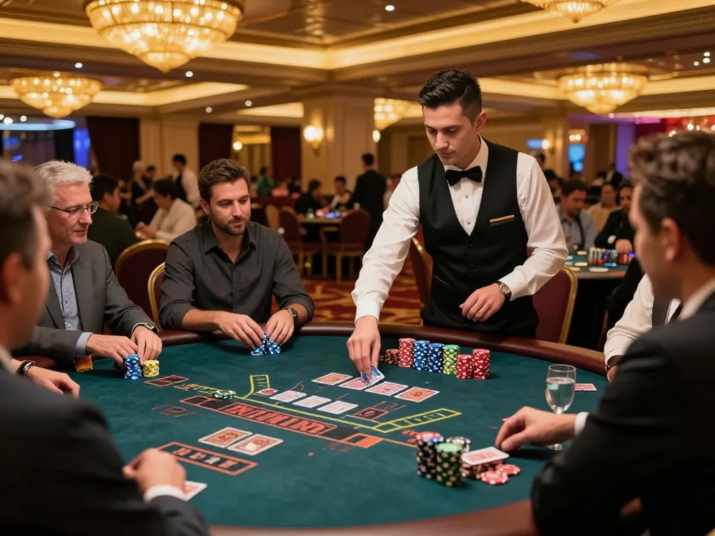 Players engaging in a high-stakes blackjack game at CM88, showcasing strategies and excitement.