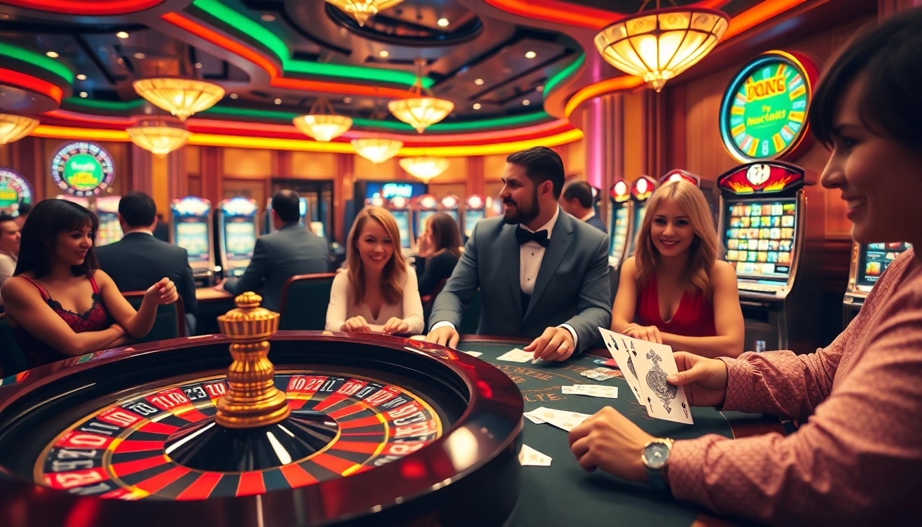 Players strategizing at a vibrant F168 casino table, enjoying games with luxurious ambiance.