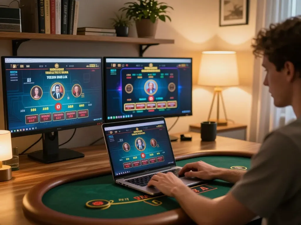 Engaging in strategic online blackjack at 789F from a stylish modern home setup.