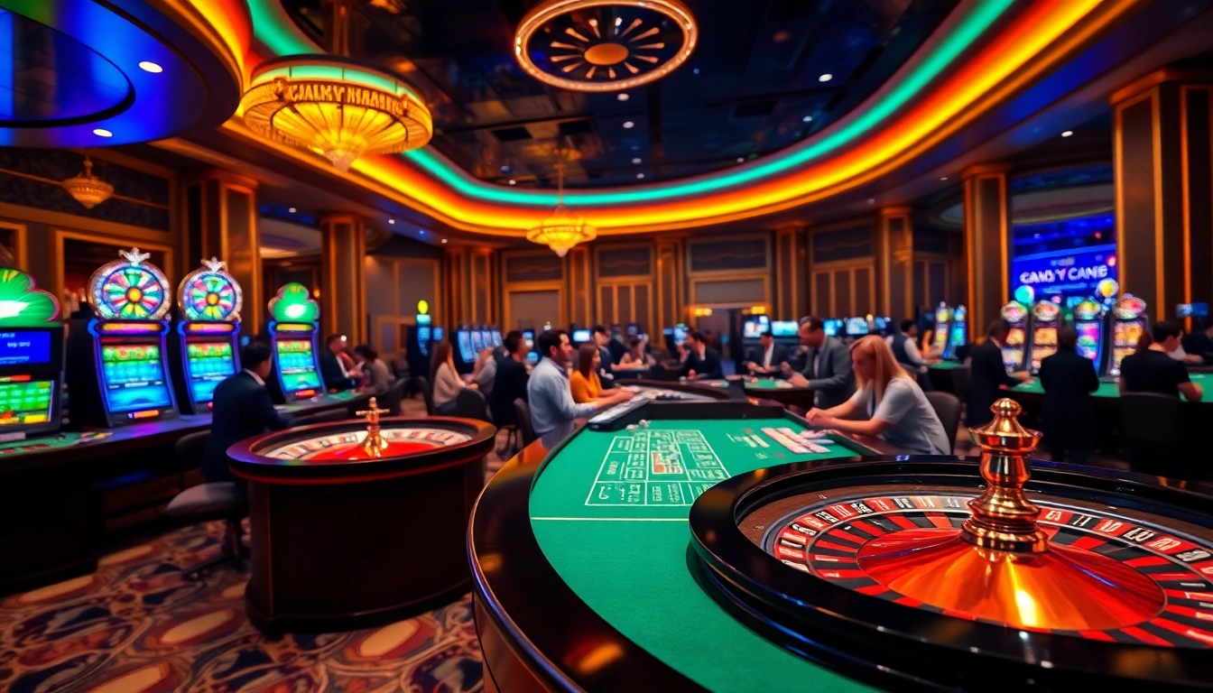 Exciting casino scene showcasing https://rr9988.net/ roulette and slot machines in a luxurious setting.