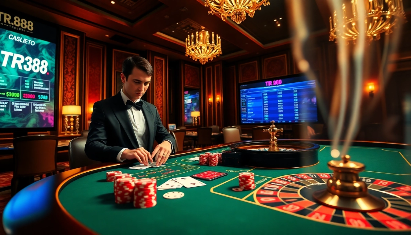 Players engaging in high-stakes gaming with TR88 betting options at a luxurious casino table.
