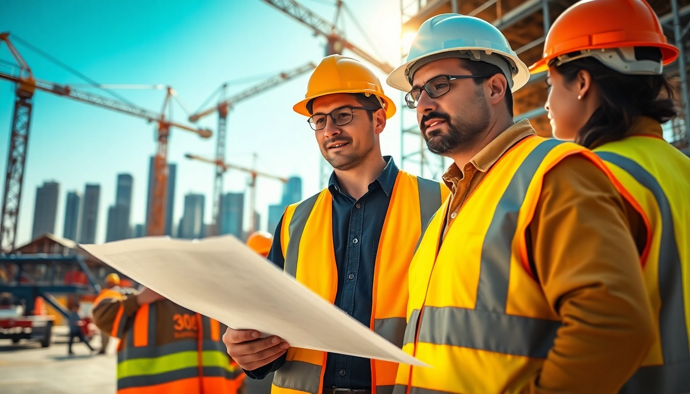New Jersey General Contractor leading a construction site with team collaboration and busy backdrop.