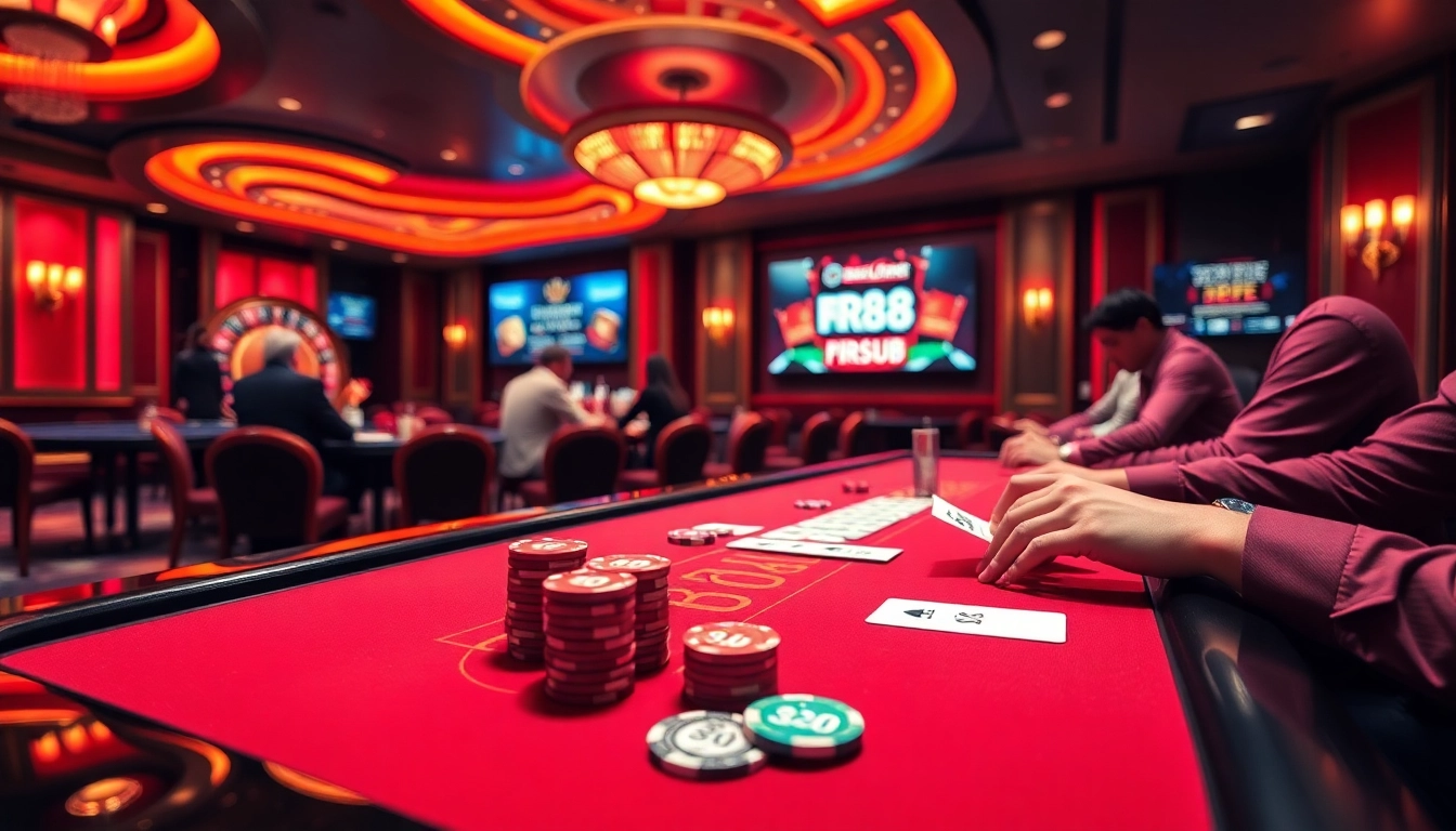 Witness players enjoying intense poker action at RR88’s lavish casino tables.