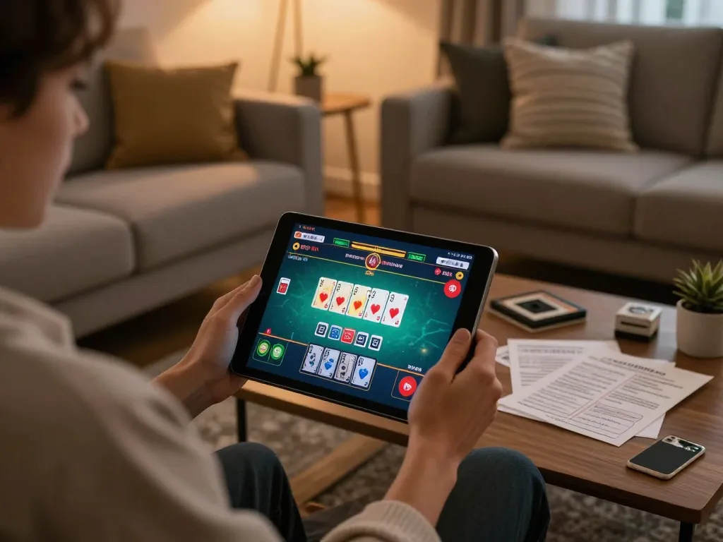 Link Lu88 chính thức displayed on tablet screen during online gaming in a stylish home environment.