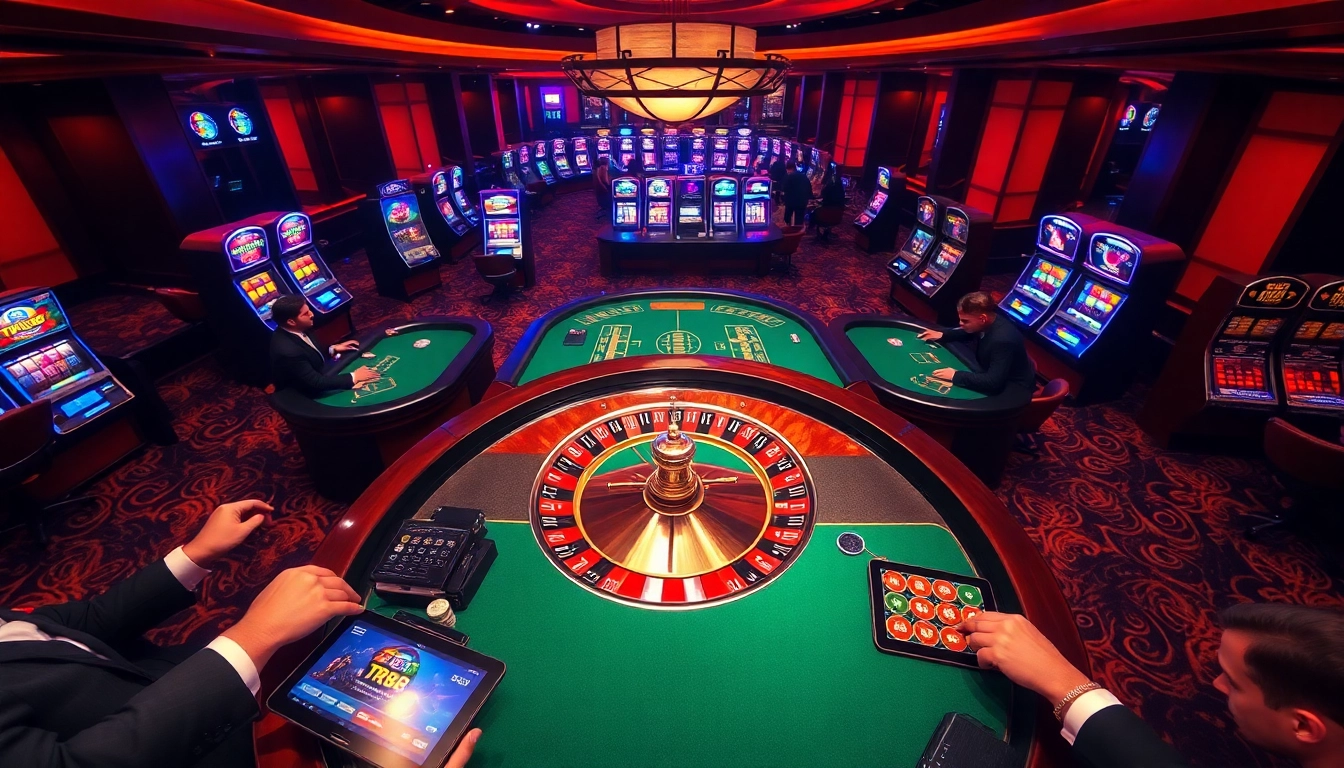 Players enjoying a high-stakes game at TR88 casino, featuring roulette and poker excitement.