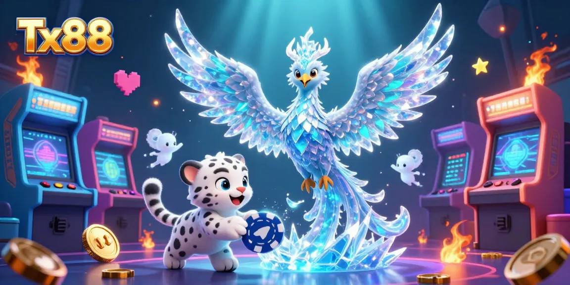 Engage with Tx88 in an exquisite 3D fantasy casino scene filled with vibrant gaming elements and enchanting characters.