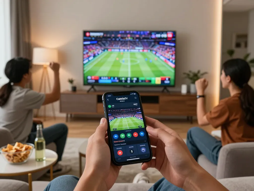 CakhiaTV sports betting excitement with friends in a lively home setting.