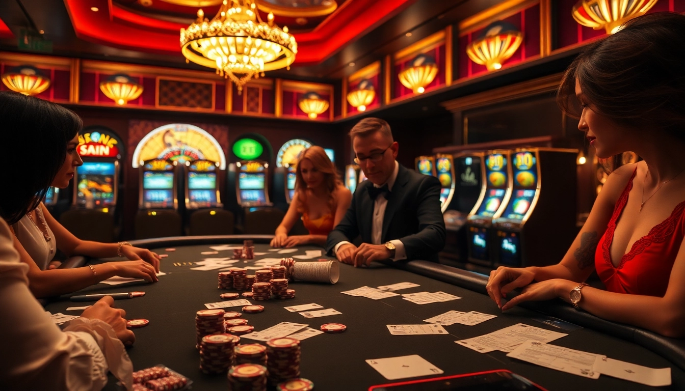 Gambling at a luxurious sunwin casino, with poker chips and cards on the table.
