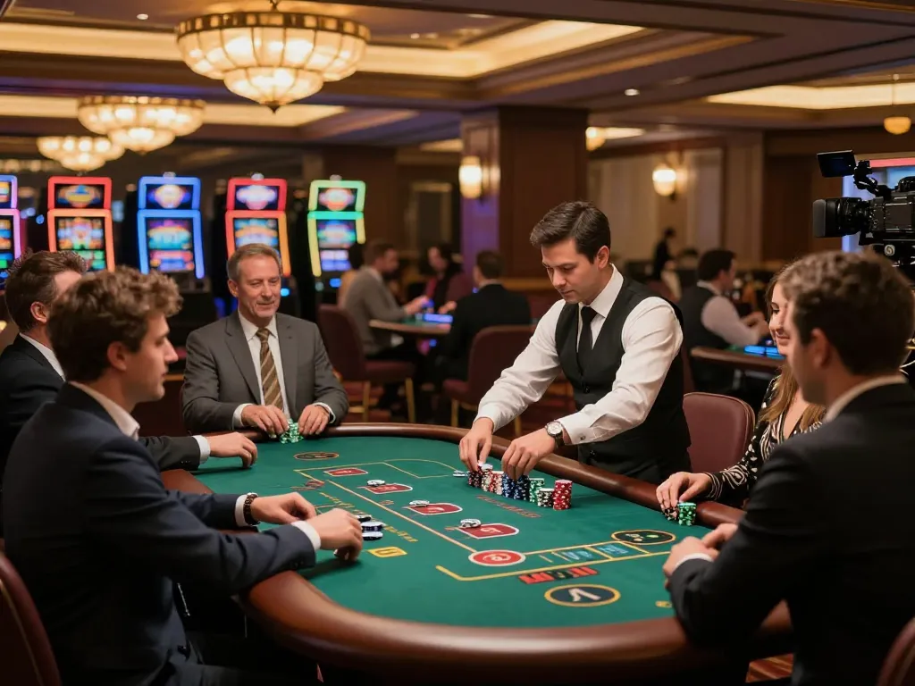 Engaged players enjoying blackjack at a TG88 casino table, festive atmosphere highlighted.