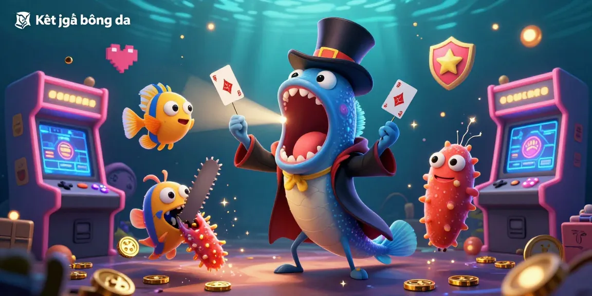 Kết quả bóng đá illustration showcasing a bioluminescent eel magician performing tricks among vibrant gaming elements, reflecting jackpot excitement.