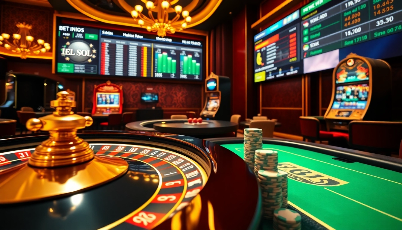Experience the thrilling ambiance of nhà cái f168 with luxurious casino tables and vibrant slot machines.