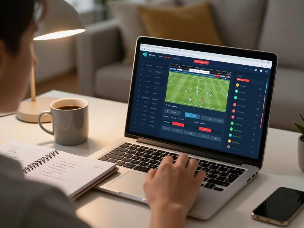 Engaging in live betting on nhà cái 11 bet platform with a laptop and strategy notes at home.