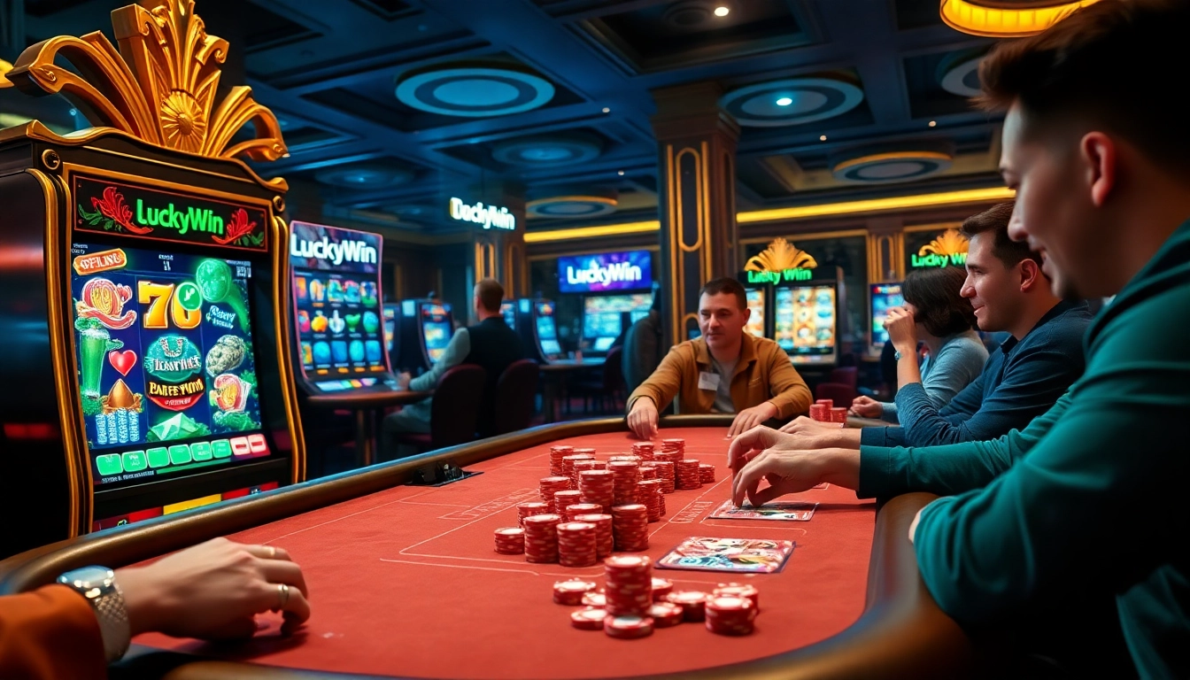 Engage in thrilling gameplay with LuckyWin at a luxurious casino gaming table.