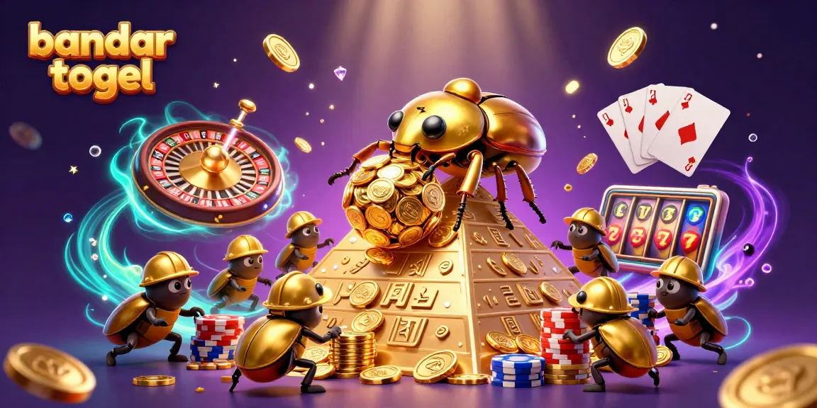 Engage with bandar togel as golden beetles explore a vibrant casino-themed pyramid.
