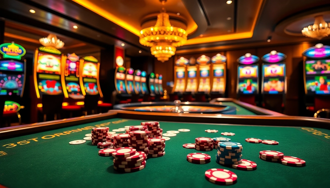 Exciting casino experience showcasing games at https://lc88.art/ with vibrant poker chips and cards.