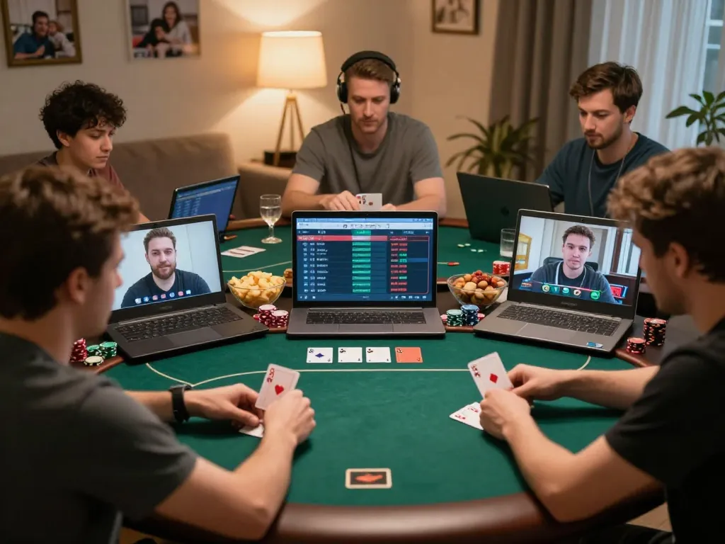 79KING poker players engaging intensely during an online tournament, showcasing strategy and fun.