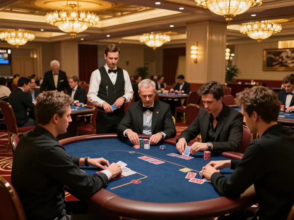 Players at a vibrant 79win poker tournament strategizing their bets eagerly