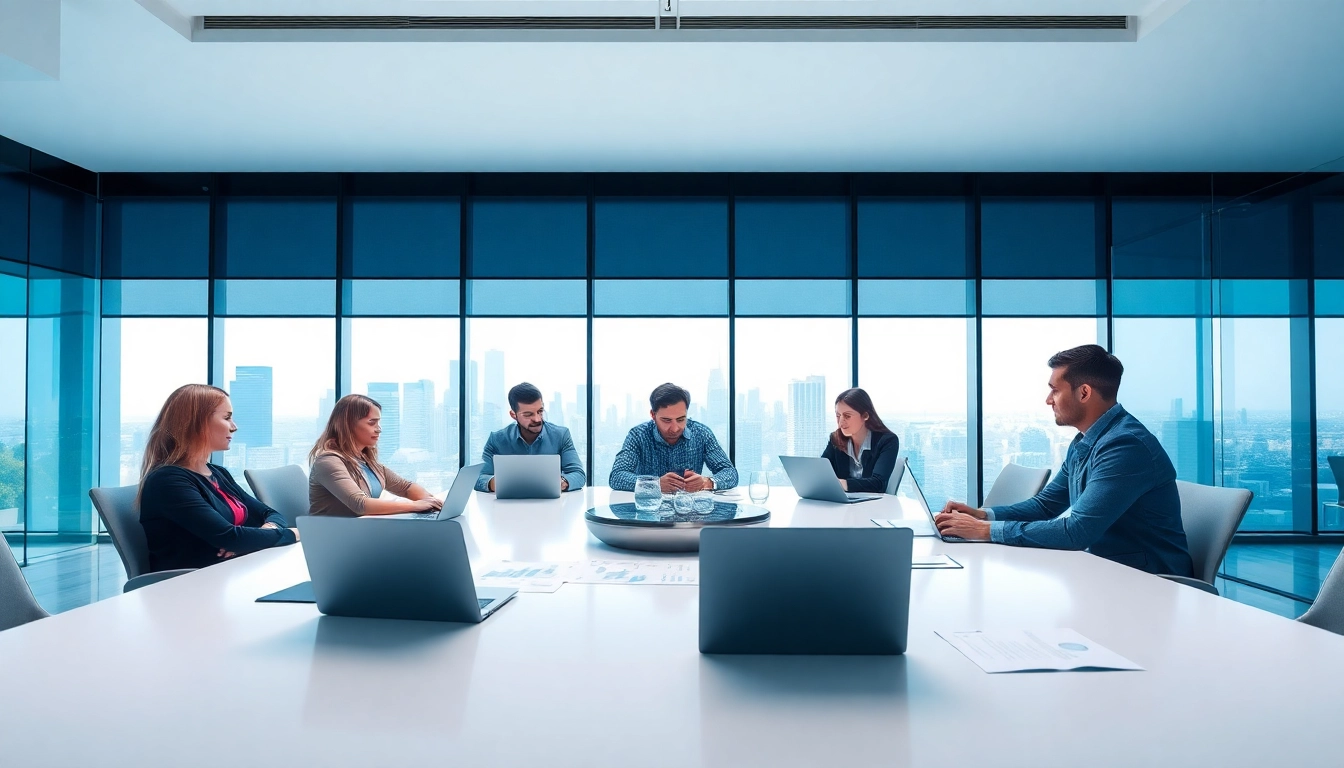 Highlighting a digital first warranty company team collaborating in a modern office.