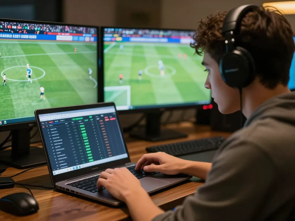 Socolive sports betting experience with a focused user analyzing gameplay stats for better odds.