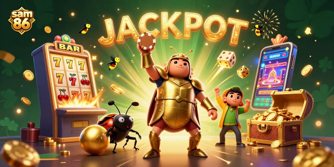 Advance your chances with sam 86 by celebrating a jackpot in this vibrant casino scene.