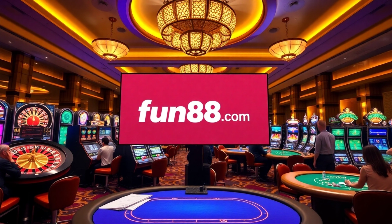 Join the exhilarating gaming experience at fun88.com with vibrant slot machines and roulette tables.