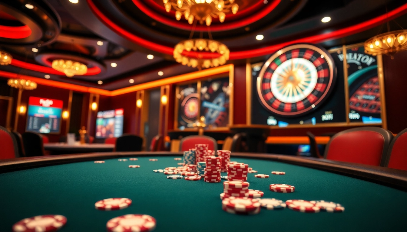 Experience thrilling gameplay at S8esra, featuring poker tables and roulette wheels.
