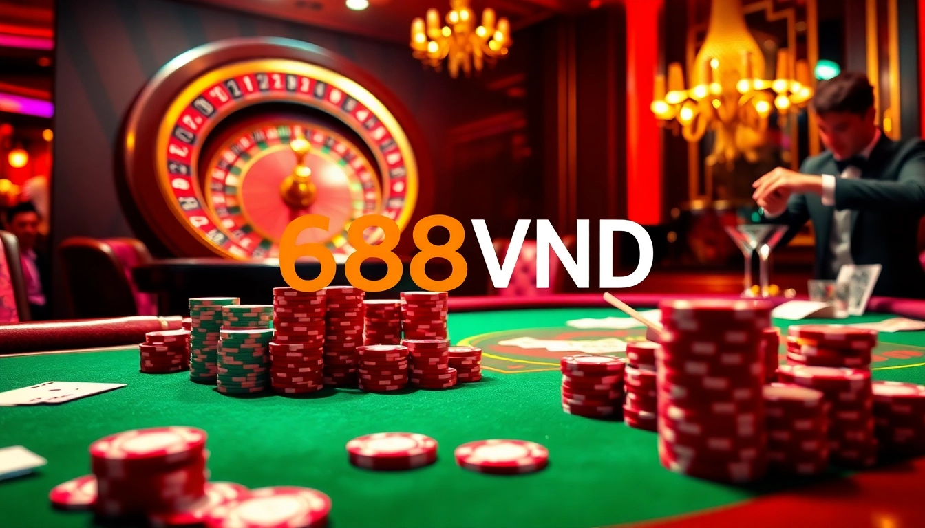 Experience the thrill of gambling at 888VND with vibrant poker and roulette table action.