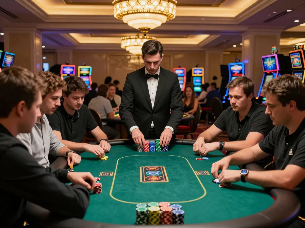 Exciting poker gameplay at BET168 casino, showcasing player tension and luxury environment.